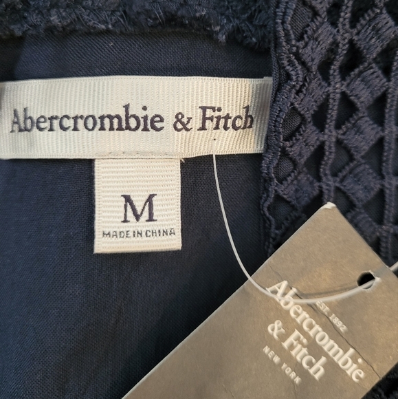 Abercrombie & Fitch Navy Blue Sleeveless Keyhole Crochet Sheath Dress - Size M - Picture 8 of 10